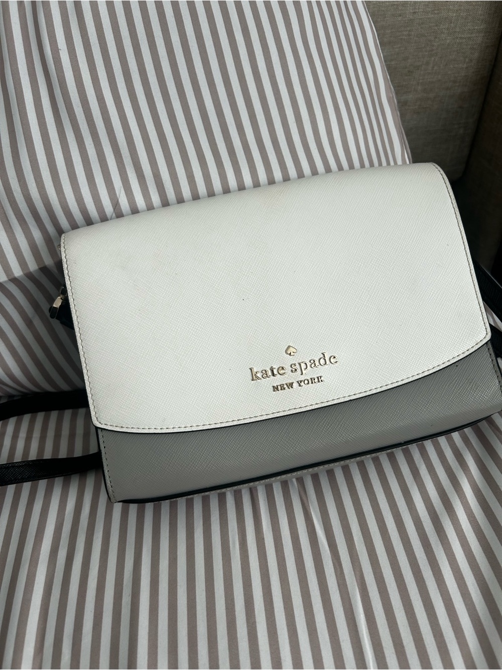 kate spade White and Gray Two-Tone Saffiano Crossbody